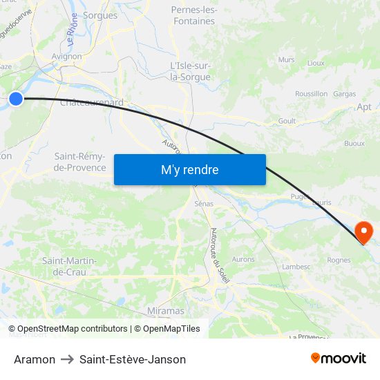 Aramon to Saint-Estève-Janson map