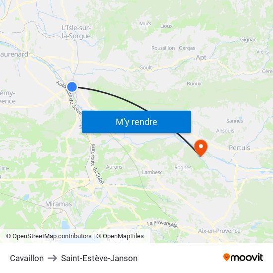 Cavaillon to Saint-Estève-Janson map
