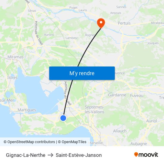 Gignac-La-Nerthe to Saint-Estève-Janson map