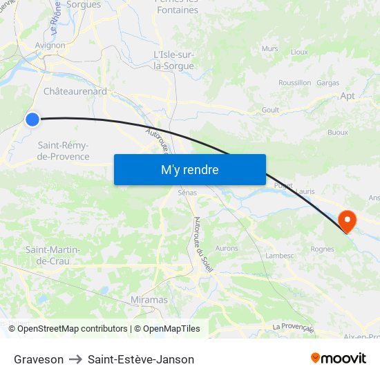 Graveson to Saint-Estève-Janson map