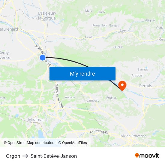 Orgon to Saint-Estève-Janson map