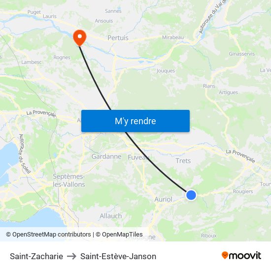 Saint-Zacharie to Saint-Estève-Janson map