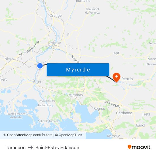 Tarascon to Saint-Estève-Janson map