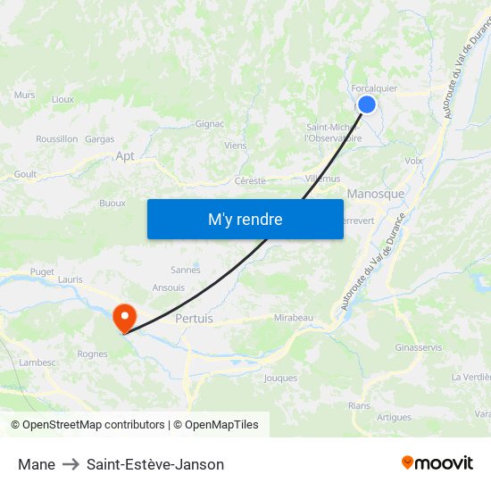 Mane to Saint-Estève-Janson map