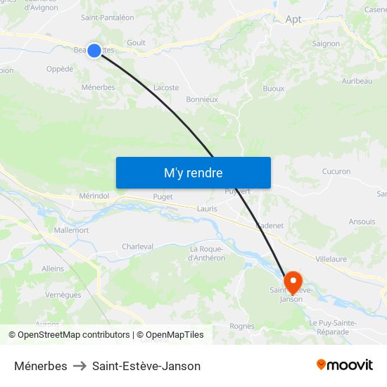 Ménerbes to Saint-Estève-Janson map