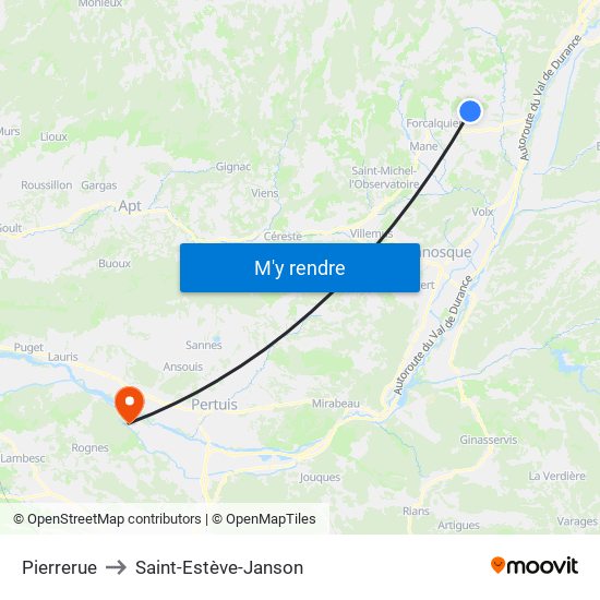 Pierrerue to Saint-Estève-Janson map