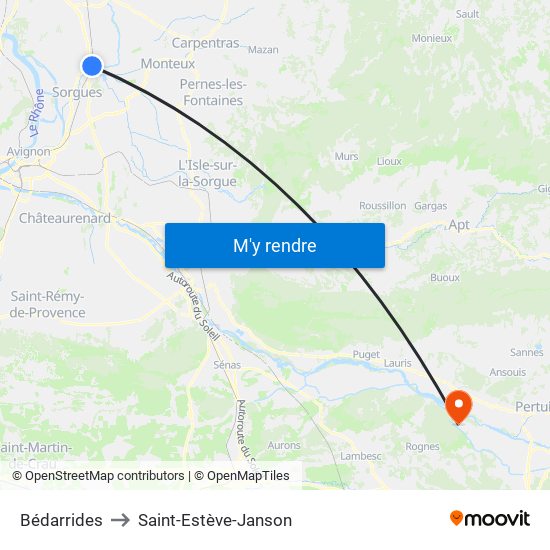 Bédarrides to Saint-Estève-Janson map
