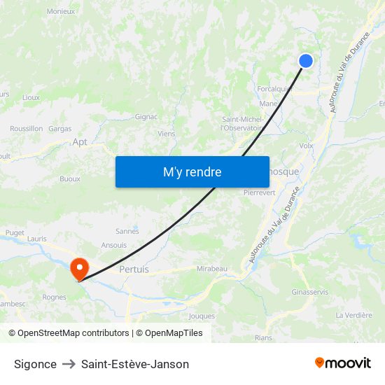 Sigonce to Saint-Estève-Janson map