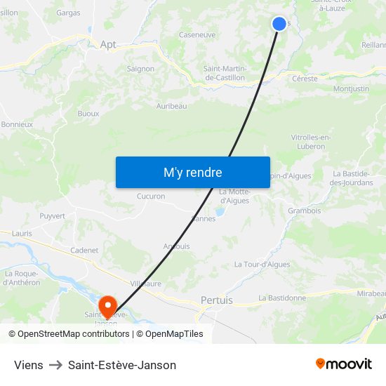 Viens to Saint-Estève-Janson map