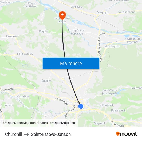 Churchill to Saint-Estève-Janson map