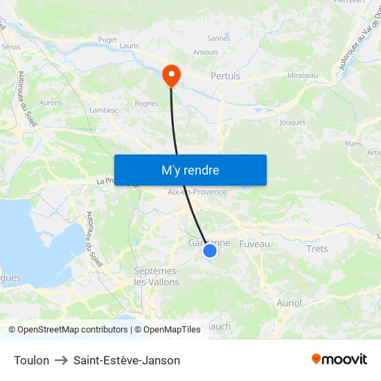 Toulon to Saint-Estève-Janson map
