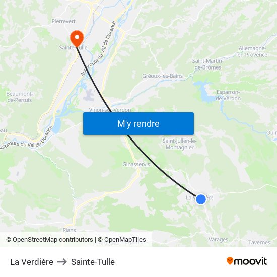 La Verdière to Sainte-Tulle map