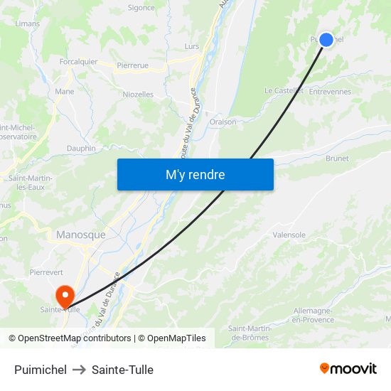 Puimichel to Sainte-Tulle map