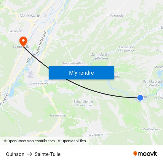 Quinson to Sainte-Tulle map