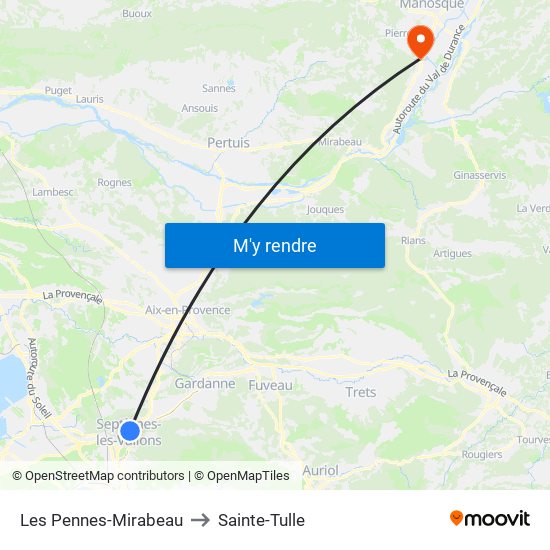 Les Pennes-Mirabeau to Sainte-Tulle map