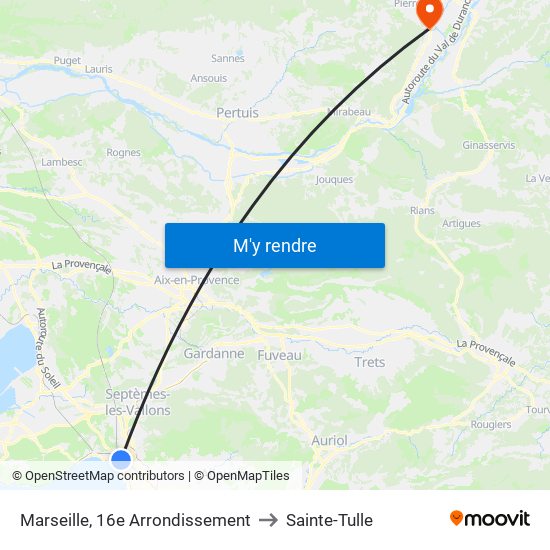 Marseille, 16e Arrondissement to Sainte-Tulle map