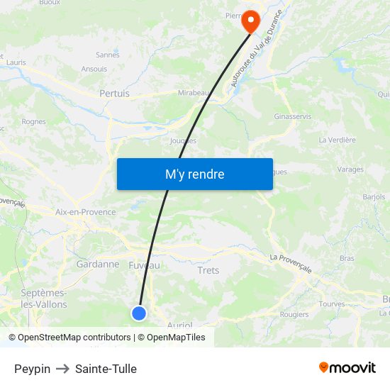 Peypin to Sainte-Tulle map