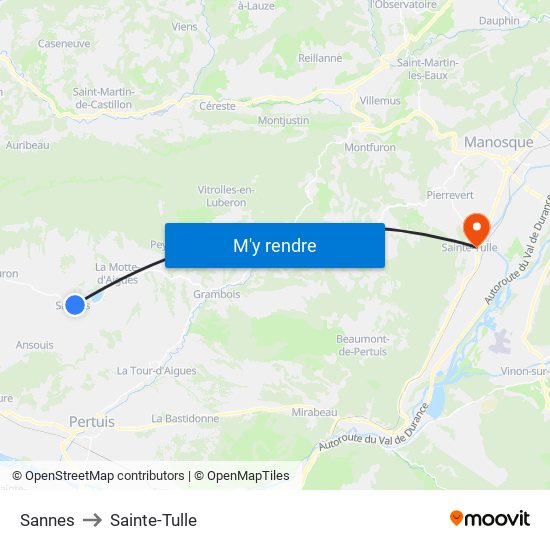 Sannes to Sainte-Tulle map