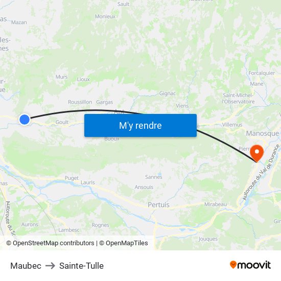 Maubec to Sainte-Tulle map