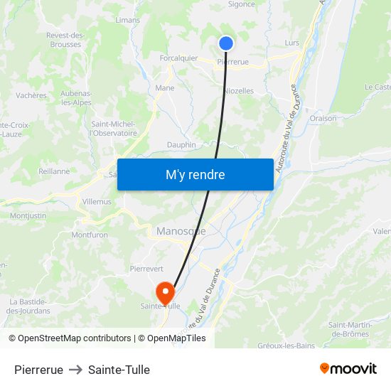Pierrerue to Sainte-Tulle map