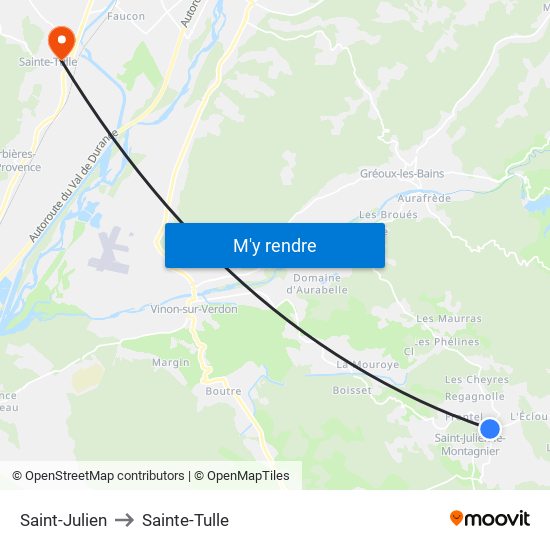 Saint-Julien to Sainte-Tulle map