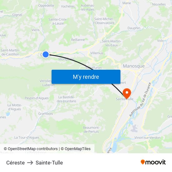 Céreste to Sainte-Tulle map