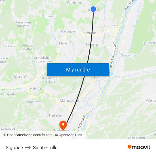 Sigonce to Sainte-Tulle map