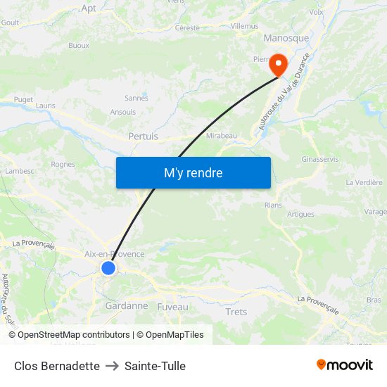 Clos Bernadette to Sainte-Tulle map