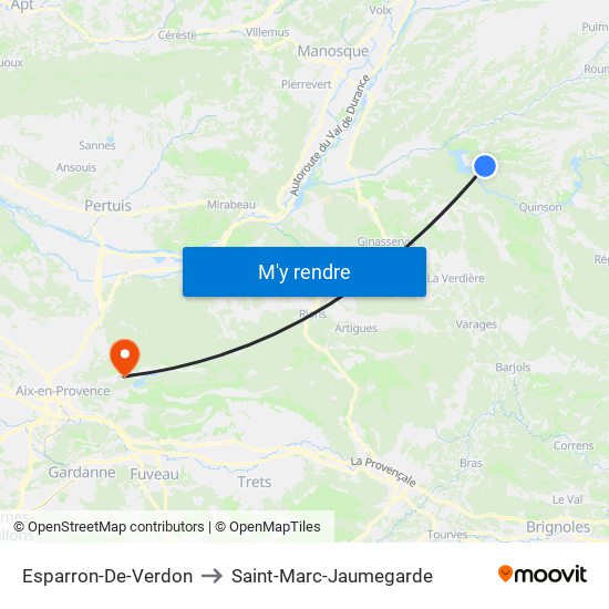 Esparron-De-Verdon to Saint-Marc-Jaumegarde map