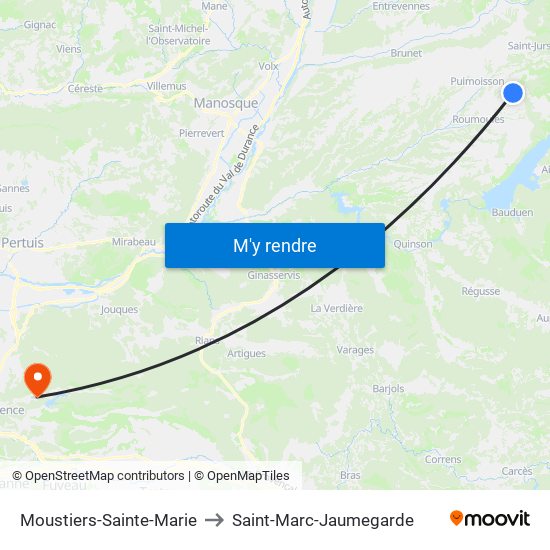 Moustiers-Sainte-Marie to Saint-Marc-Jaumegarde map