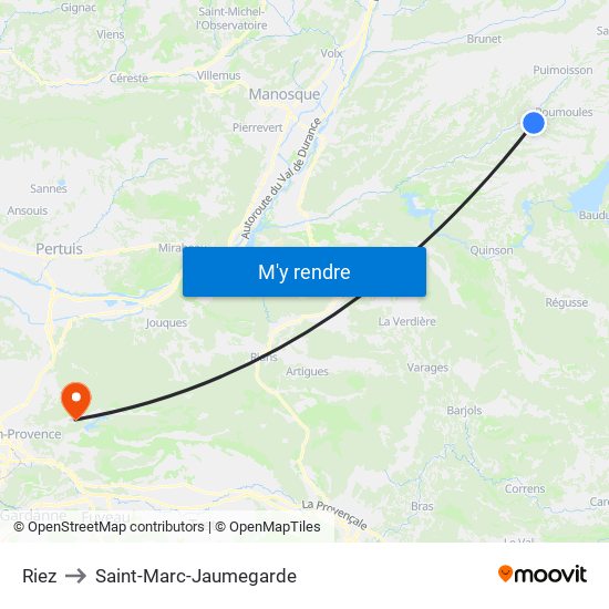 Riez to Saint-Marc-Jaumegarde map