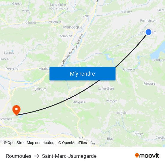 Roumoules to Saint-Marc-Jaumegarde map