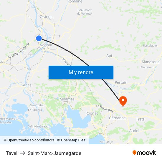 Tavel to Saint-Marc-Jaumegarde map