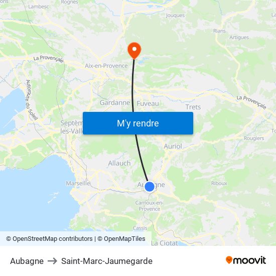 Aubagne to Saint-Marc-Jaumegarde map