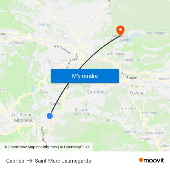 Cabriès to Saint-Marc-Jaumegarde map