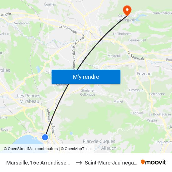 Marseille, 16e Arrondissement to Saint-Marc-Jaumegarde map
