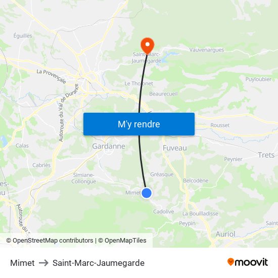 Mimet to Saint-Marc-Jaumegarde map