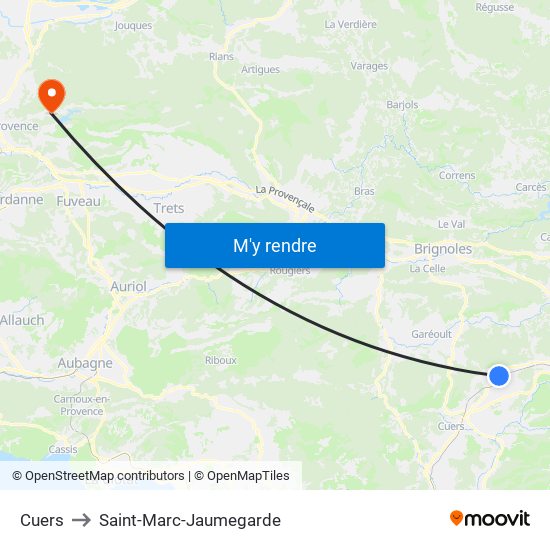 Cuers to Saint-Marc-Jaumegarde map