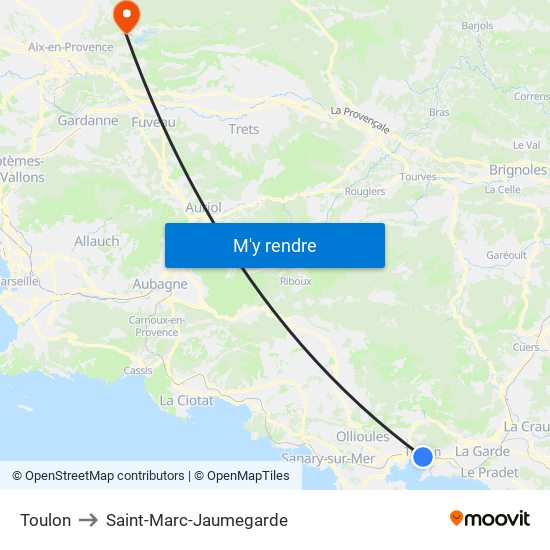 Toulon to Saint-Marc-Jaumegarde map