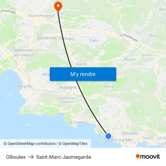 Ollioules to Saint-Marc-Jaumegarde map