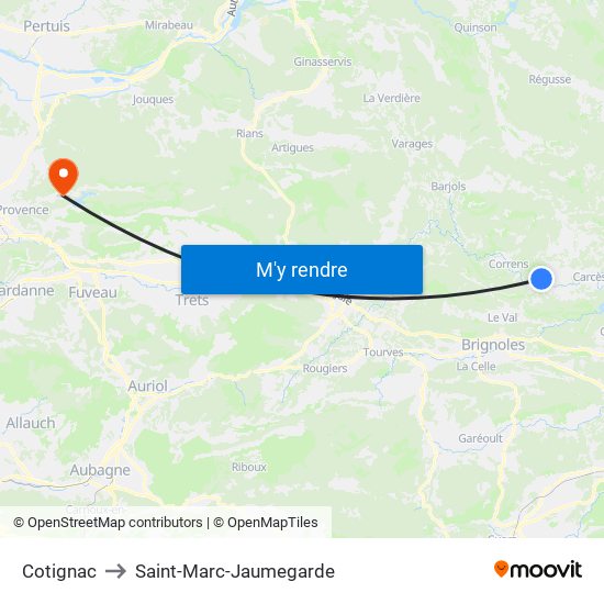 Cotignac to Saint-Marc-Jaumegarde map