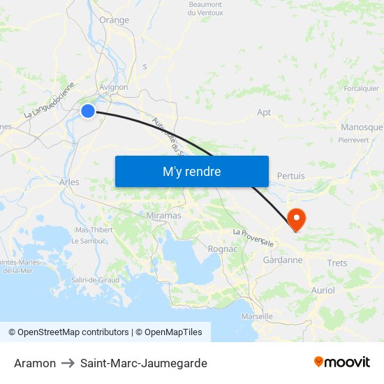 Aramon to Saint-Marc-Jaumegarde map