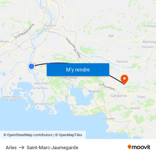 Arles to Saint-Marc-Jaumegarde map