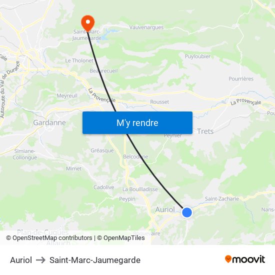 Auriol to Saint-Marc-Jaumegarde map