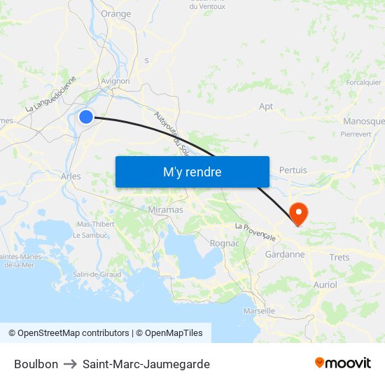Boulbon to Saint-Marc-Jaumegarde map