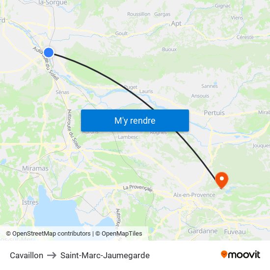 Cavaillon to Saint-Marc-Jaumegarde map