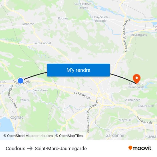 Coudoux to Saint-Marc-Jaumegarde map