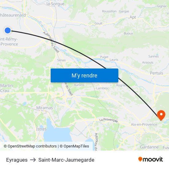 Eyragues to Saint-Marc-Jaumegarde map