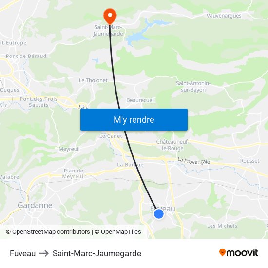 Fuveau to Saint-Marc-Jaumegarde map