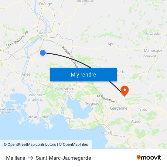 Maillane to Saint-Marc-Jaumegarde map